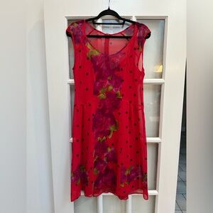Vintage Nanette Lepore 100% Silk Red Purple Floral Polka Dot Mini Dress Size 6 S